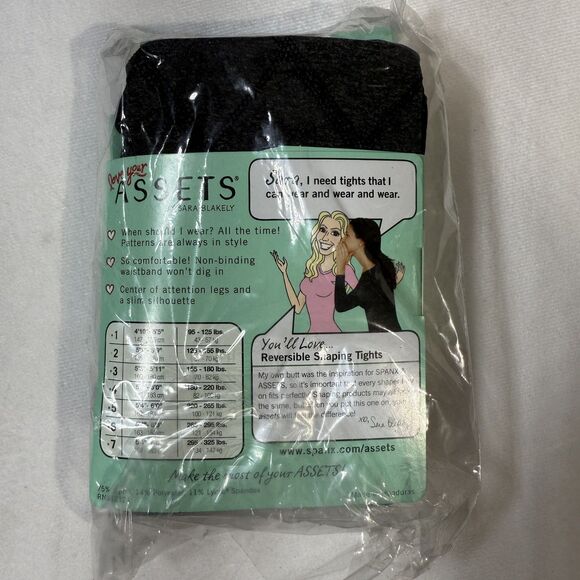 Spanx Assets Womens Flipside Diamond Reversible Shaping Tights Black Size‎ 3 NEW - Picture 2 of 5